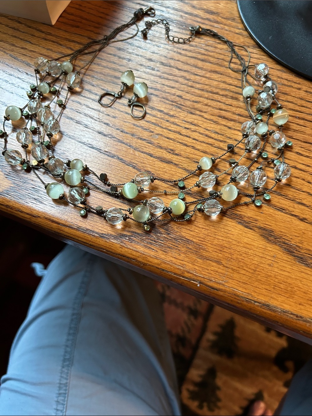 Multi-Strand Green Bead Necklace and Earring Set
